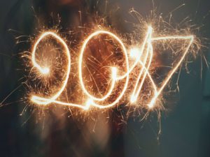 The numbers "2017" drawn out with a sparkler for a new year's celebration.