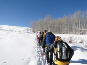 snowshoeing group
